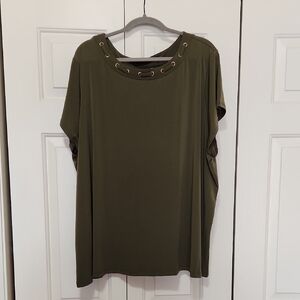 Liz Claiborne Olive Blouse with Grommet Detail
